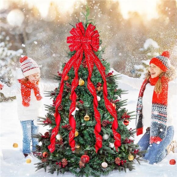 Christmas Tree Topper Christmas Wreath Bow, 52 * 13 inches Tree Toppers Bow - Picture 6 of 7